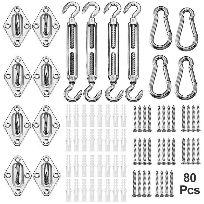 yofit Shade Sail Hardware Kit 5 inch for Triangle Rectangle Sun Shade Sail Installation  304 Grade Stainless for Garden Outdoors  80 Pcs
